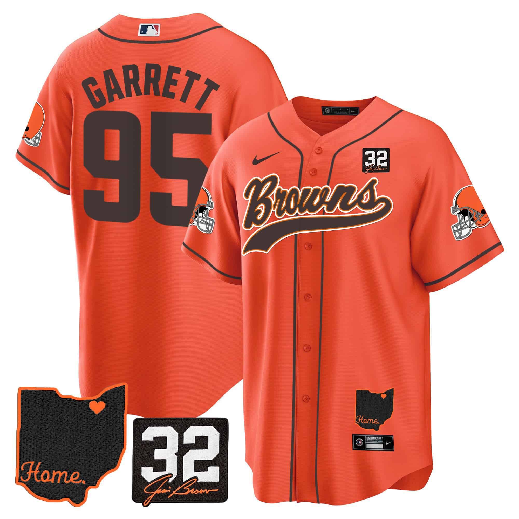 Men Cleveland Browns #95 Garrett Orange Memorial Home Patch Baseball 2024 Nike NFL Jersey